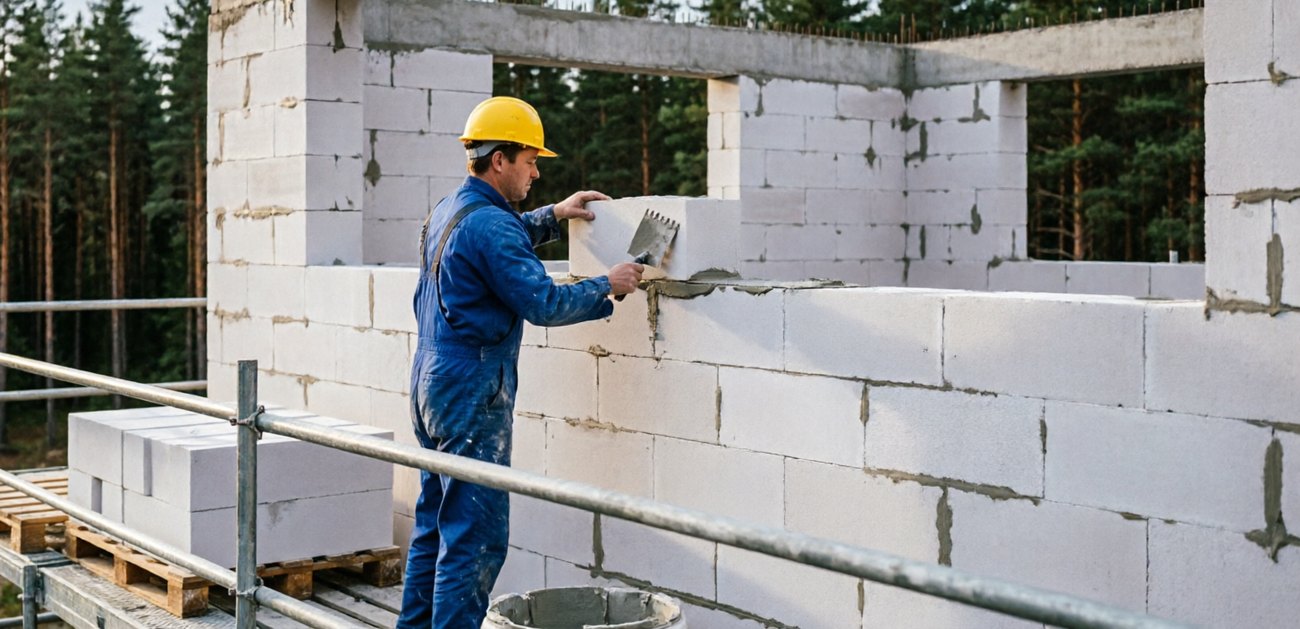 Кладка стен из газобетонных блоков на клеевой раствор
